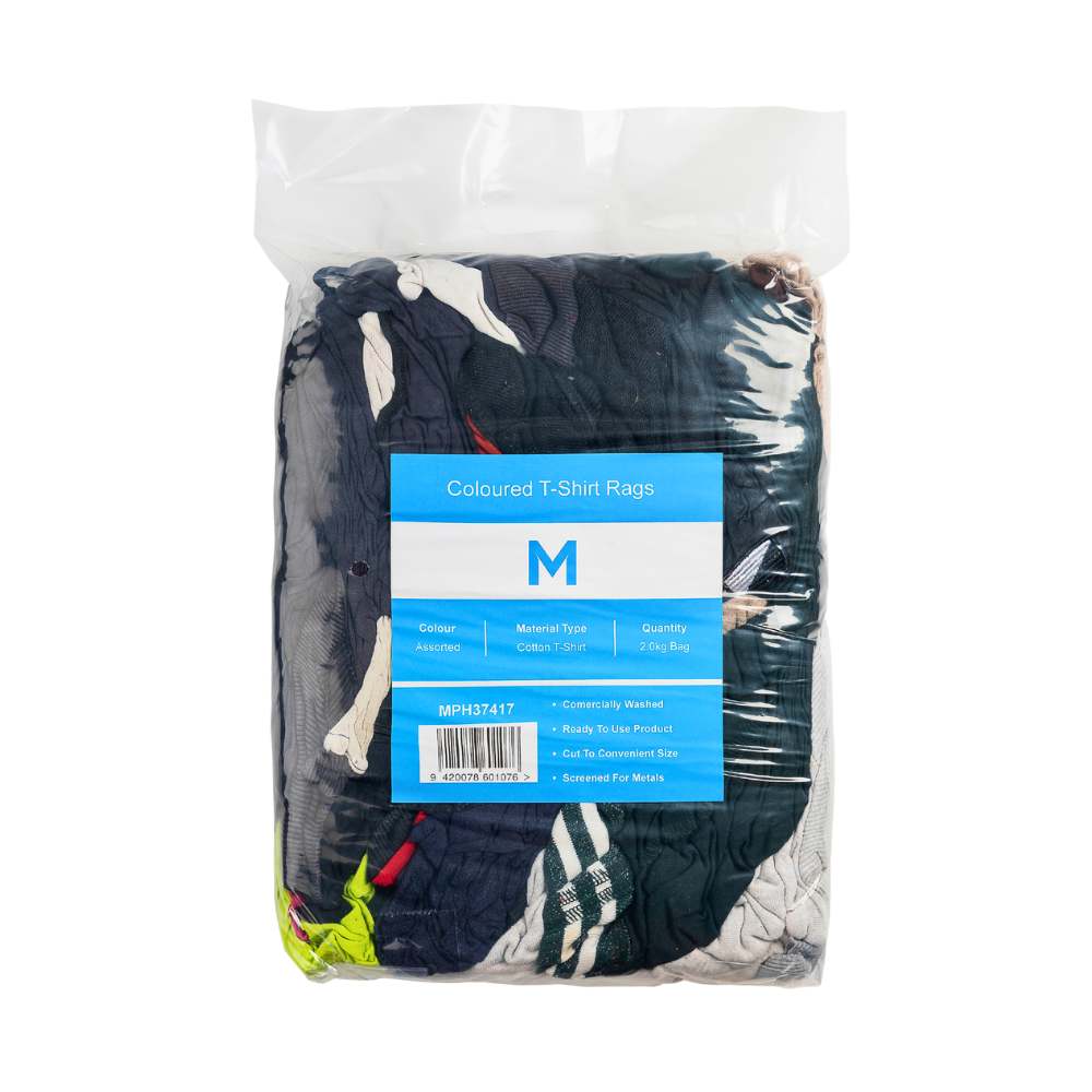 Coloured T-Shirt Rags Assorted, 2.0kg Compressed Bag