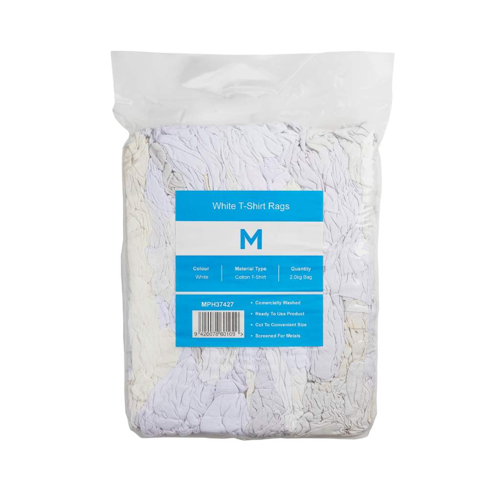 White T-Shirt Rags White, 2.0kg Compressed Bag